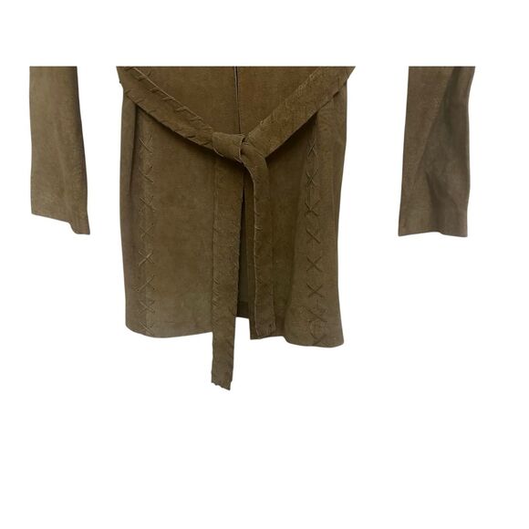 Vintage Y2K Wet Seal Leather Trench Coat Women’ Brown Suede Fringe Boho Western - Picture 4 of 5